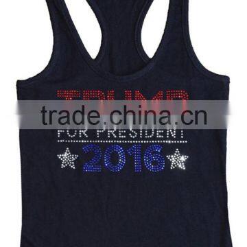 New Women GYM Singlet Custom Rhinestone 100 Cotton Tank Top photo-4