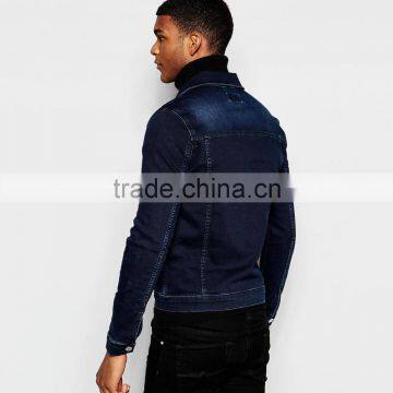Men Hot Sale Plain Denim Jacket Dark Blue With Zipper OEM Services photo-2