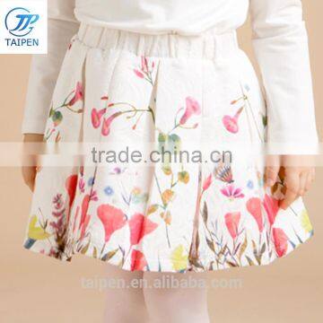 2017 Spring Girls Fashion Pleated Skirt Fancy Flower Printed Elastic Waist Children's Short Skirt