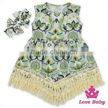 48BQA142 Lovebaby FAUX SUEDE Fabric Printed Pattern Girls Dress With Bow Headband Baby Girls Fancy Dress Picture photo-4