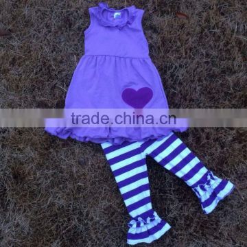 2015 new baby girls purple lavender baby ruffle outfits Valentine top set outfits set