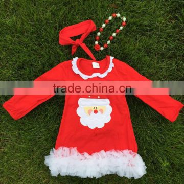 girls Christmas dress kids ruffle dress girls Christmas red dress girls long sleeve dress with necklace and headband