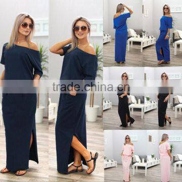Women Summer dresses solid Long Maxi BOHO Evening Party Dress Natural Pocket Cotton blend women vestidos de fiesta roupa
