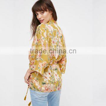 Floral Printed Casual Clothes Ladies Latest Design Kimono photo-3
