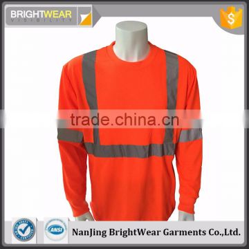 Mens fluorescent orange sew-on generic tape worker high visibility t-shirt