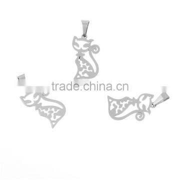 Stainless Steel Cut Out Pendants Cat Animal Silver Tone photo-3