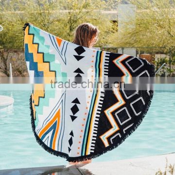 150cm diameter digital printing custom velour full design colorful luxury round beach towel with tassels