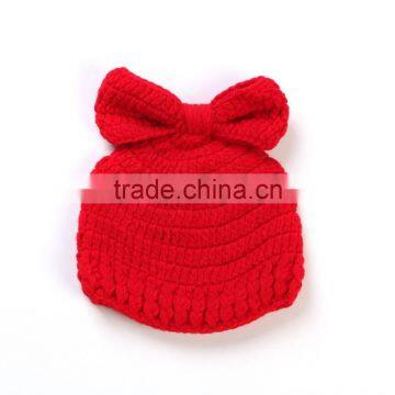 2014 baby girl crochet christmas hat with bowknot red color