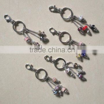 European Charm Keychain Silver w/ Multi-Color & Silver Glass Beads,Plated Key Chain for Glass Beads photo-3