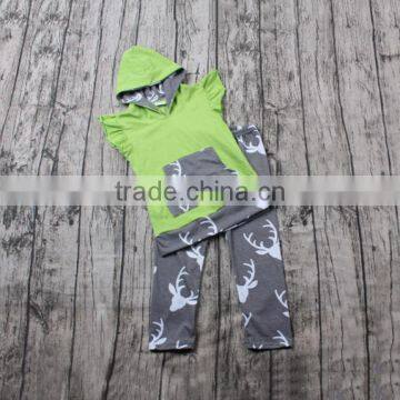 children clothing 2017 deer print flutter sleeve top match legging pants toddler boutique spring outfit