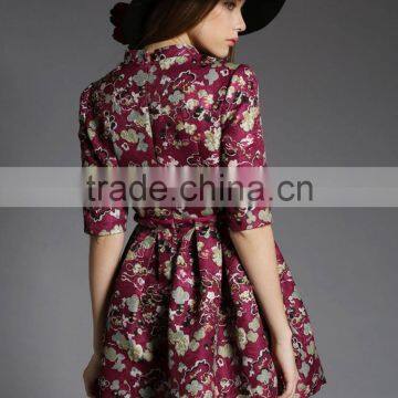 Women A Line Short Sleeve Lace Dress Fabric Embroidery Mini Dress With Pattern photo-4