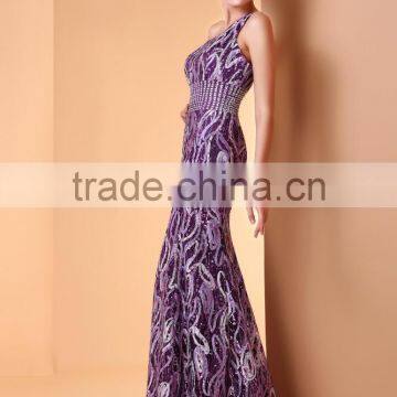 Mermaid One Shoulder Floor-length Satin Sequined With Sequins Prom Evening Dress Party Dress P004 photo-4