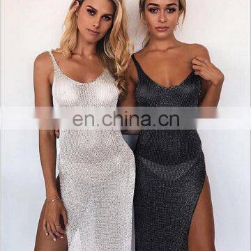Europe And America Sling Kick Pleat Sexy Bikini Maxi Dress