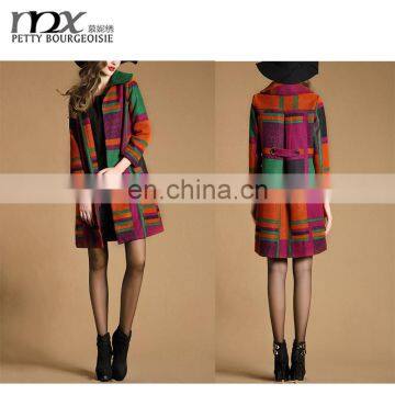 Mix Color Long Woolen Clothes Designs for Ladies 2015 Winter Signle Button Elegant Parkas Fashion Women Woolen Coat