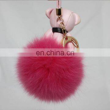Latest Style Teddy Bear Fox Fur Ball Keychain Handbag Charms photo-3