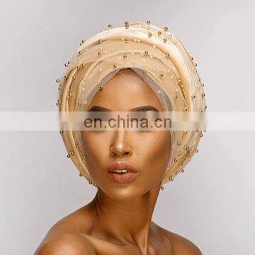 Muslim Women Lace Hats Arab Turban Skullies Beanies Islamic Velvet Pearl Turban Cap