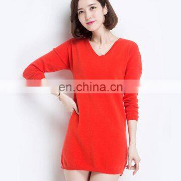 good quality fashion slim fit v neck custom knitted pure color womens pullover 100% cashmere sweater factory
