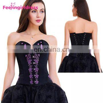 Wholesale Black 12 Plastic Boned Floral Overbust Lace Corset