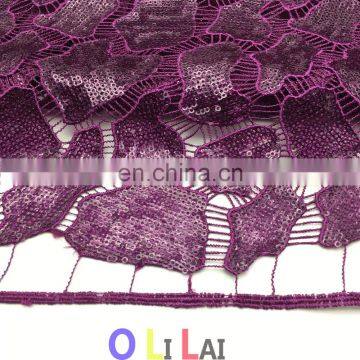 OLF0189 Fuchsia Dress Making Lace Fabric With 3D Sequins photo-3