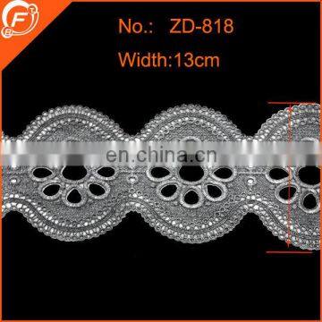 2014 fashion silver embroidered lace trim for dress flower pattern