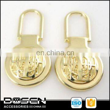 Hnager Bright Gold tone Plating metal garment accessory zipper pulls/slider wholesale for handbag labels and famous brands