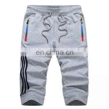 Custom Logo Summer Casual Elastic Drawstring Mid Waist Stripe Tape Cotton Sweat Men Shorts photo-2