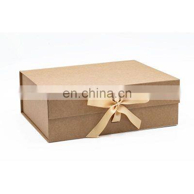 Custom ribbon design brown kraft color luxury paper rigid box packaging for retail products