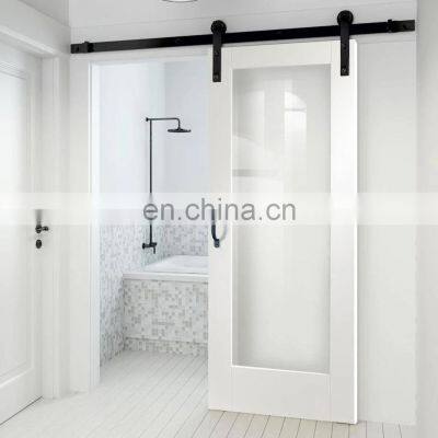 Interior Bathroom  Black Track White Single Sliding Door & Straight Clear Glass Barn Door