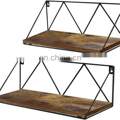 Floating wall shelves set of 2  with metal brackets for bedroomm bathroom living room kitchen and office