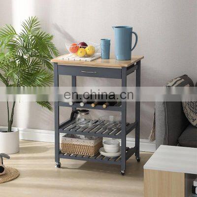 Living Room Wooden Movable Stainless Steel 4-tier Kitchen Storage Shelf / Holders & Racks Organizer Rack With Drawer photo-2