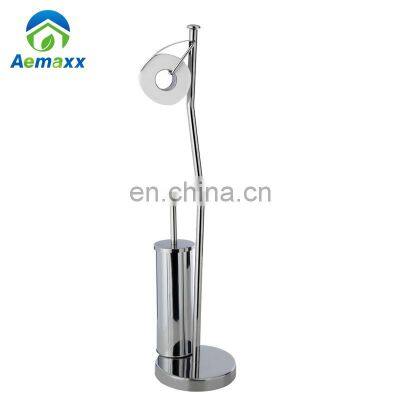 Stainless Steel Free Standing Toilet Brush With Paper Roll Holder photo-3