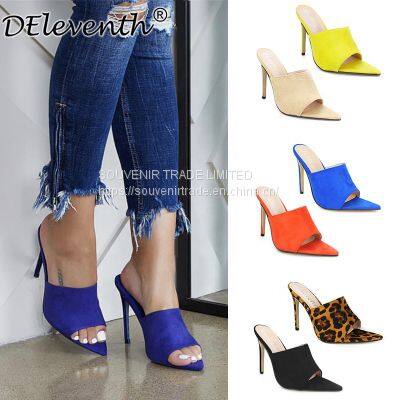2021 Stiletto Pointed Open Toe Slip-on Sandals Thin Heel Slippers Shoes Women heels designer heels New Fashion Shoes