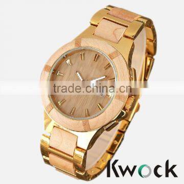 Kwock 2016 simple stylish,custom logo,business bamboo/sandalwood/maple alloy and wood strap wrist watch