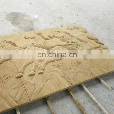 Yellow Sandstone Relief Horse Design Carving For Walls Support Customization photo-3