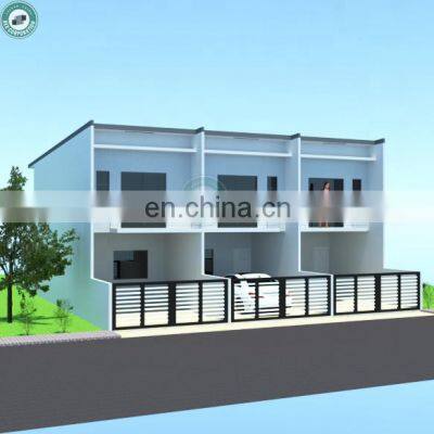 Designer Steel Structure Prefabricated Townhouse with Garage & Interior Stair 2 Storey Townhouse with Gate in Malaysia