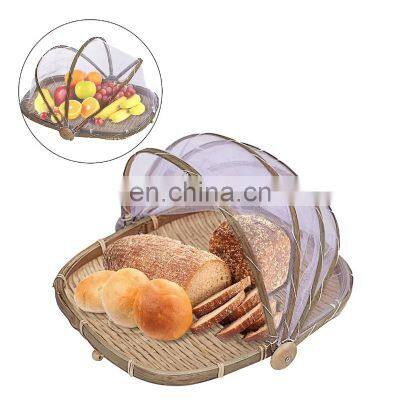 Hot Sale Ati-insect Handmade Bamboo Wicker Tent Basket Tray With Mesh Food Storage Tray With Cover Vietnam Supplier