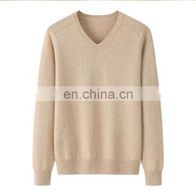 Casual Style Winter Adult V-Neck Jumper 100% Cashmere Sweater Solid Color Women's Pullover