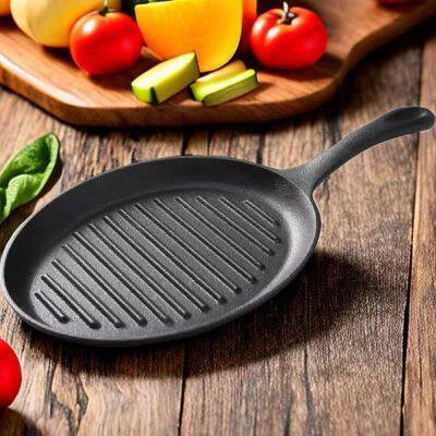 Korean Barbecue Sizzling Hot Plate Pre-seasoned Nonstick Cookware Cast Iron Fajita Steak Plate With Wooden Base Steak Plate photo-3