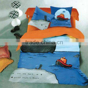 Reactive Dye Boat Print Bedding Cotton Child Duvet Cover Bed Set 205TC In Blue Color