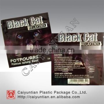 black cat foil pouch bag with zipper / high quality plastic bag for incense/herbal