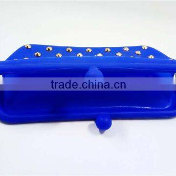 Metal Decor Navy Blue Wallet Photos Durable Retro Coin Purse Silicone Long Purse photo-3