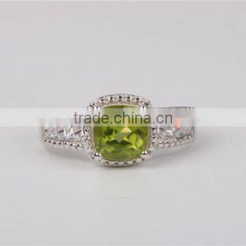 Fahion Prong Setting Square Natural Stone Crystal Silver Engagement Ring photo-2