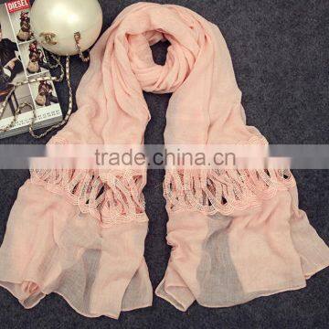 Wholesale New Korean Fashion Cotton Plain Ladies Lace Neck Scarf Quality Choice photo-2