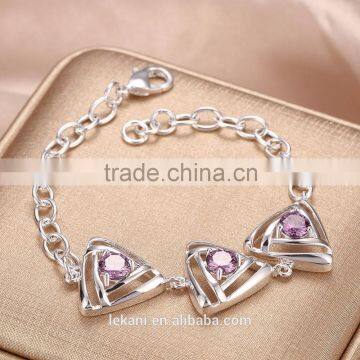 Factory Directly Silver Plated Chain Bracelets With Purple Crystal