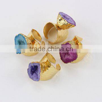 RG1087 Wholesale Agate Druzy Geode Ring,Stone ring,Gold plated Agate Druzy Geode Ring