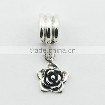 Sterling Silver Rose Flower Charm Triple Corrugated Bead