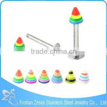 2016 new arrival surgical steel labret body jewelry acrylic spike rasta lip piercing