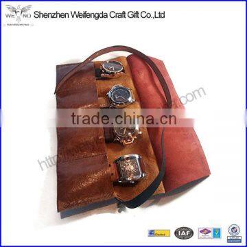 Brown leather watch roll travel handmade pouch