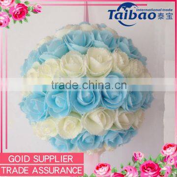 Factory wholesale 12" wedding and party decoration light blue/cream floral foam kissing ball