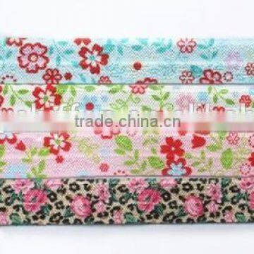Hot-selling 5/8 Width Floral Fold Over Elastic,Printed FOE Elastic For Babygirl Hair Tie